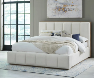 Modern Channel-Tufted Chenille Upholstered Platform Bed | Solid Wood Frame
