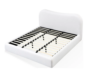 Modern Vanilla Linen Upholstered Platform Bed with Curved Headboard