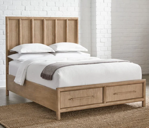 Rustic Wire-Brushed Wooden Storage Bed in Light Granola Brown