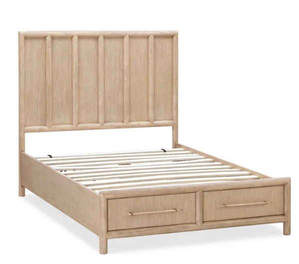 Rustic Wire-Brushed Wooden Storage Bed in Light Granola Brown