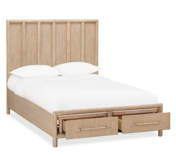 Rustic Wire-Brushed Wooden Storage Bed in Light Granola Brown