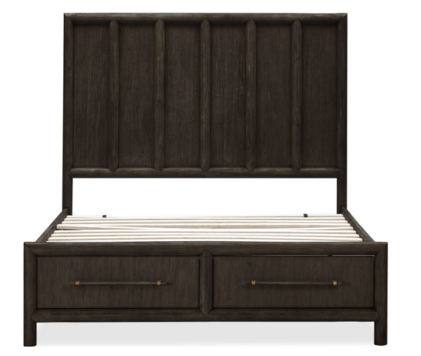 Modern Solid Acacia Wood Platform Bed with 2 Storage Drawers