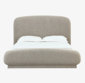 Modern Curved Chenille Upholstered Platform Bed in Hyena Brown