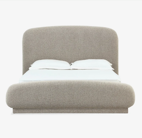 Modern Curved Chenille Upholstered Platform Bed in Hyena Brown
