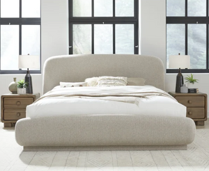 Modern Curved Chenille Upholstered Platform Bed in Hyena Brown