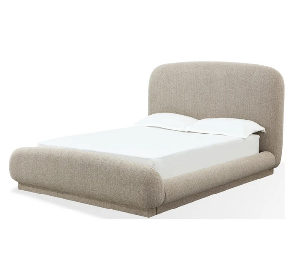 Modern Curved Chenille Upholstered Platform Bed in Hyena Brown
