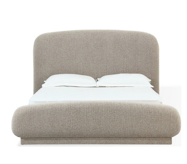 Modern Curved Chenille Upholstered Platform Bed in Hyena Brown