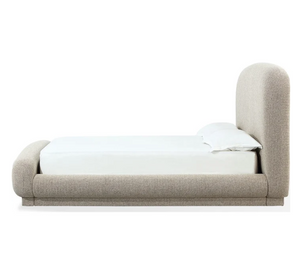 Modern Curved Chenille Upholstered Platform Bed in Hyena Brown