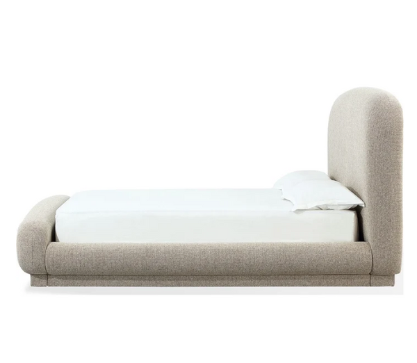 Modern Curved Chenille Upholstered Platform Bed in Hyena Brown