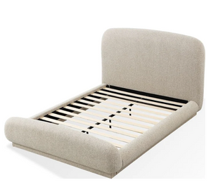 Modern Curved Chenille Upholstered Platform Bed in Hyena Brown
