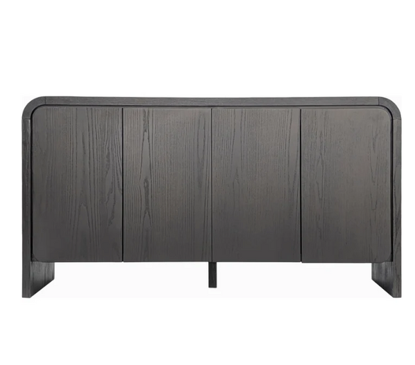 Contemporary 4-Door Mahogany & Ash Veneer Sideboard in Matte Black