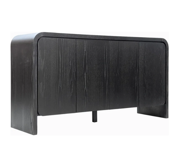 Contemporary 4-Door Mahogany & Ash Veneer Sideboard in Matte Black