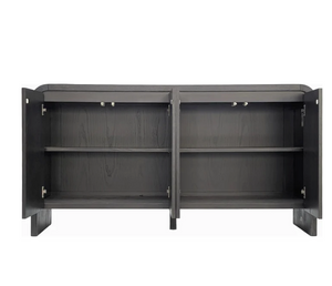 Contemporary 4-Door Mahogany & Ash Veneer Sideboard in Matte Black