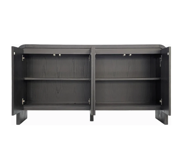 Contemporary 4-Door Mahogany & Ash Veneer Sideboard in Matte Black