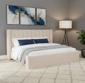 Contemporary Vertical Tufted Shelter Bed with Solid Rubberwood Frame