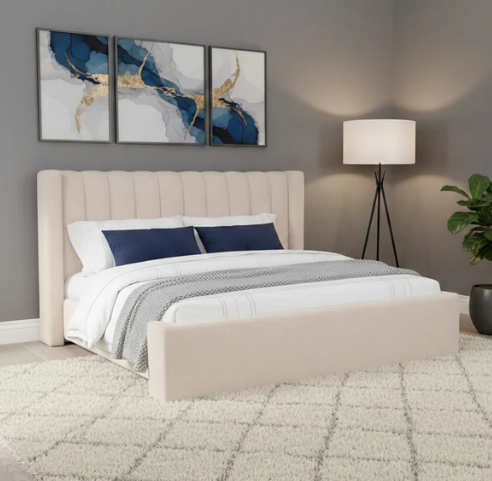 Contemporary Vertical Tufted Shelter Bed with Solid Rubberwood Frame