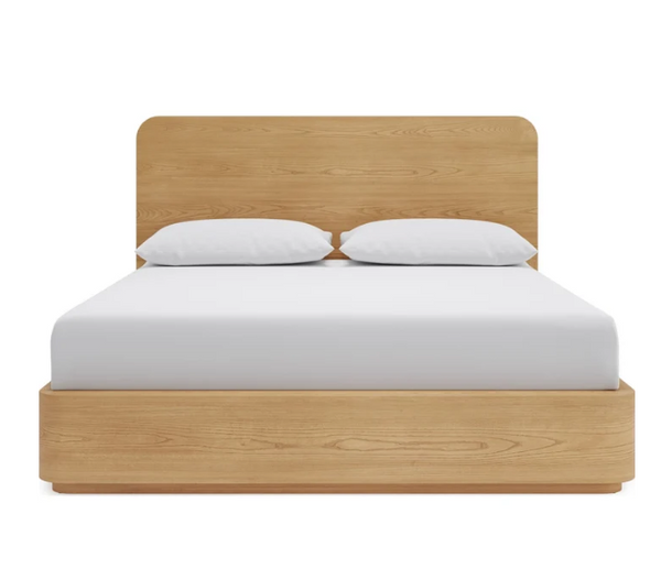 Modern Minimalist Ash Wood Platform Bed with Rounded Corners