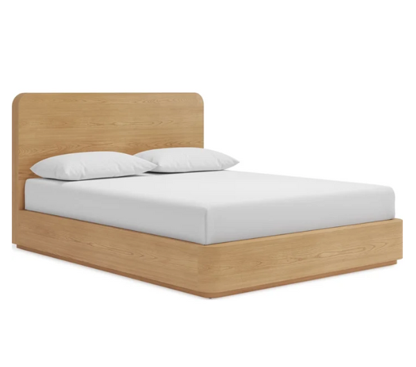 Modern Minimalist Ash Wood Platform Bed with Rounded Corners