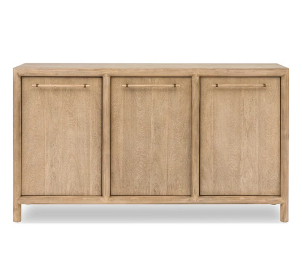 Modern 66" Solid Acacia Wood 3-Door Sideboard in Light Granola