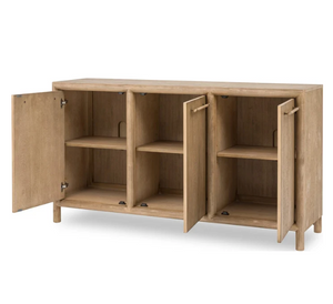 Modern 66" Solid Acacia Wood 3-Door Sideboard in Light Granola