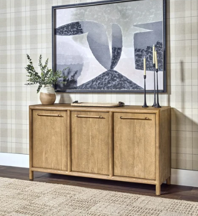 Modern 66" Solid Acacia Wood 3-Door Sideboard in Light Granola