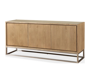 Fully Assembled 70" White Oak Sideboard with Brushed Stainless Steel Base