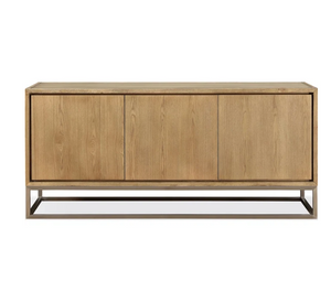 Fully Assembled 70" White Oak Sideboard with Brushed Stainless Steel Base