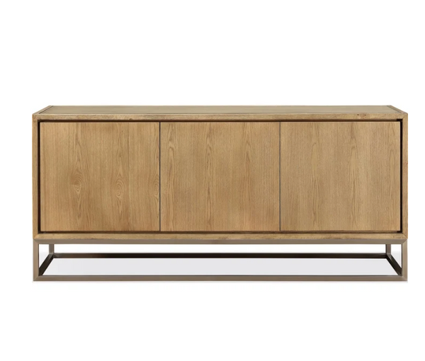 Fully Assembled 70" White Oak Sideboard with Brushed Stainless Steel Base