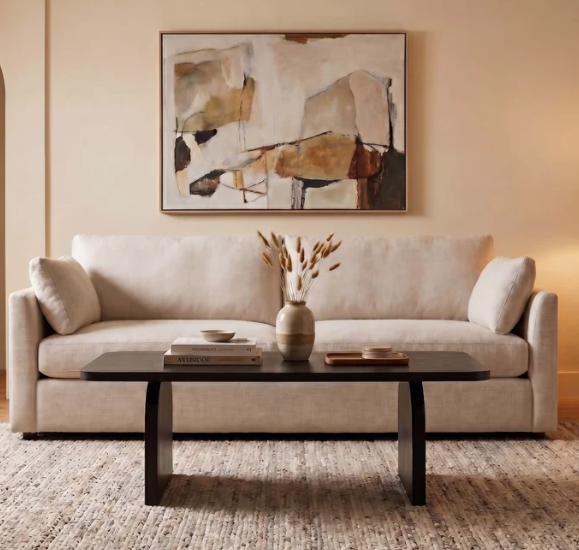 Japandi Minimalist Slab Base Coffee Table | Jet Black Rounded Edges