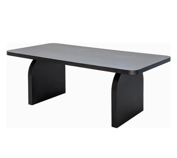 Japandi Minimalist Slab Base Dining Table | Jet Black Rounded Edges