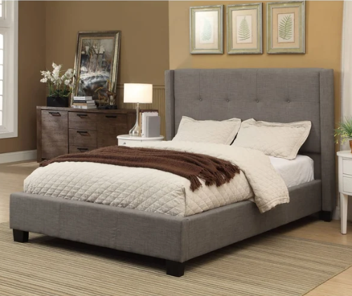 Modern Tufted Wingback Bed with Hidden Footboard Storage Drawers