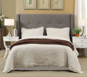 Modern Tufted Wingback Bed with Hidden Footboard Storage Drawers