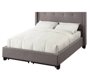 Modern Tufted Wingback Bed with Hidden Footboard Storage Drawers