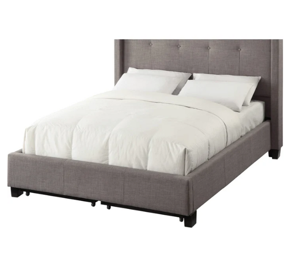 Modern Tufted Wingback Bed with Hidden Footboard Storage Drawers
