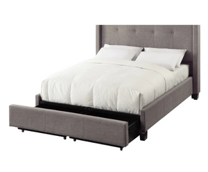 Modern Tufted Wingback Bed with Hidden Footboard Storage Drawers