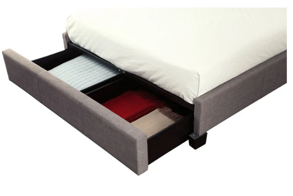 Modern Tufted Wingback Bed with Hidden Footboard Storage Drawers