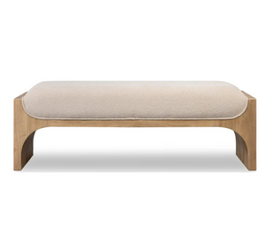 Solid Wood Entryway Bench in Honey Oak | Beige Chenille Upholstered Seat