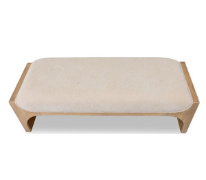 Solid Wood Entryway Bench in Honey Oak | Beige Chenille Upholstered Seat