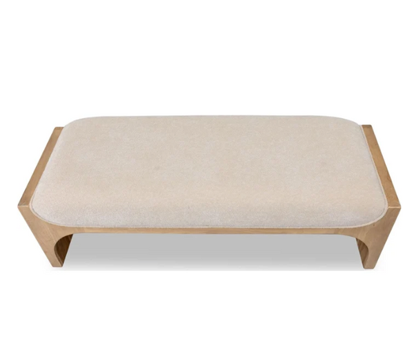 Solid Wood Entryway Bench in Honey Oak | Beige Chenille Upholstered Seat