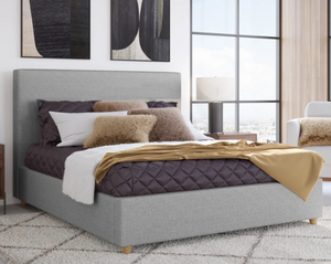 Minimalist Upholstered Platform Bed in Pewter