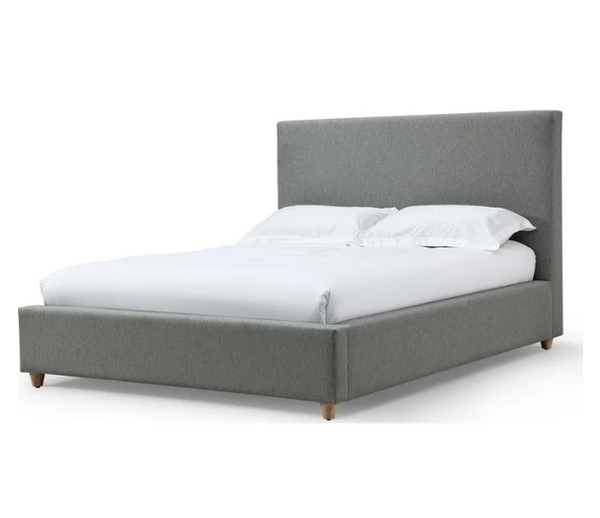 Minimalist Upholstered Platform Bed in Pewter