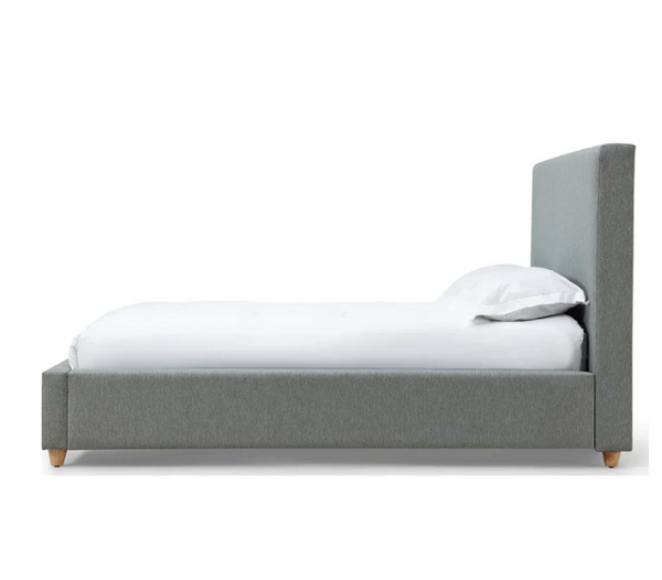 Minimalist Upholstered Platform Bed in Pewter