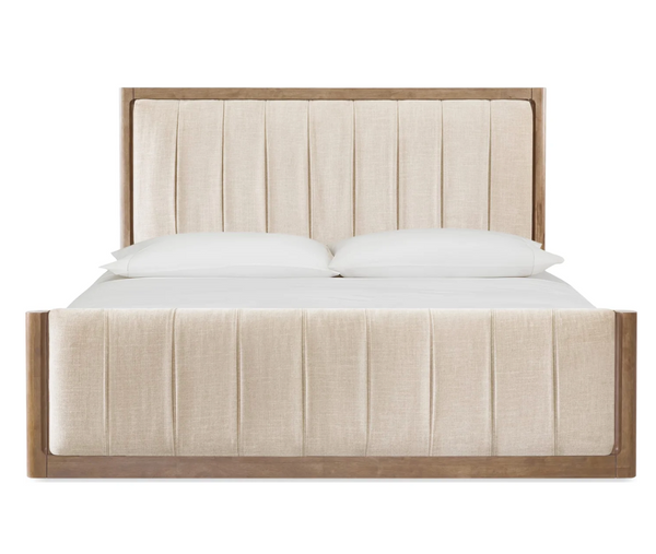 Transitional Elm Wood Bed Frame | Upholstered Headboard & Footboard