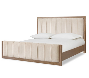 Transitional Elm Wood Bed Frame | Upholstered Headboard & Footboard