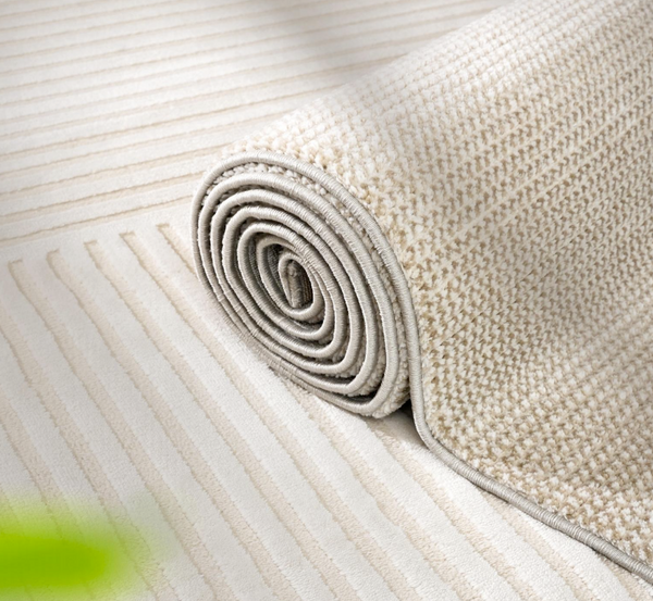 Winnie Modern Geometric Textured Area Rug | Soft Cream High-Low Pile