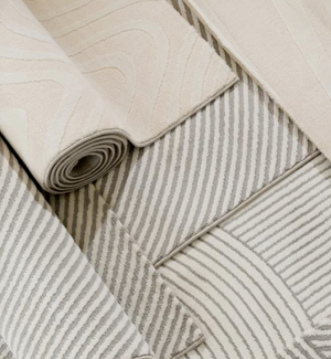 Modern Abstract Flowing Line Textured Area Rug | High-Low Pile Cream Carpet
