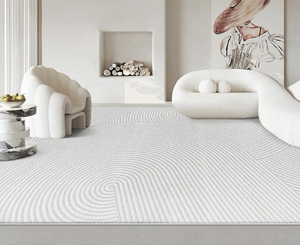 Modern Abstract Flowing Line Textured Area Rug | High-Low Pile Cream Carpet