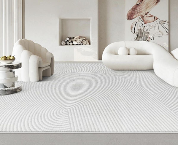 Modern Abstract Flowing Line Textured Area Rug | High-Low Pile Cream Carpet