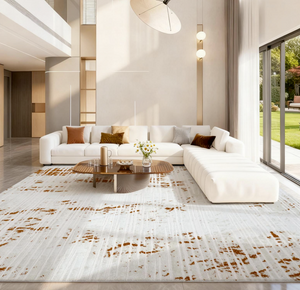 Luxury Abstract Terracotta & Gray Area Rug | High-Low Textured Pile