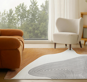 Luxury Abstract Terracotta & Gray Area Rug | High-Low Textured Pile